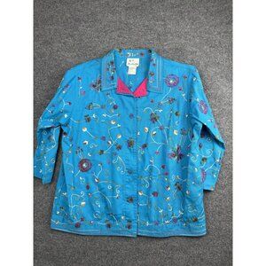 Quacker Factory Jacket Womens Large Embroidered Floral Butterfly Button Up Top